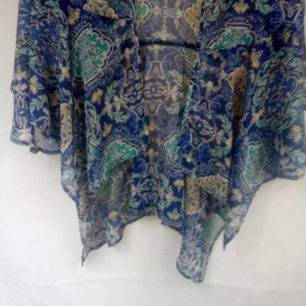Hollister Bohemian Blue L/S Sheer Asymmetrical Open Top Shirt Small Boho - Picture 3 of 7